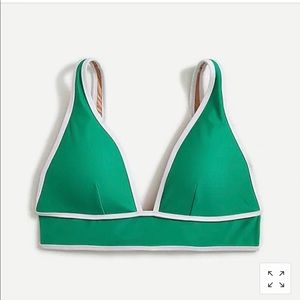 NWT J.Crew Eco Tipped Plunge V-neck Bikini Top in White & Vintage Kelly Green 3X